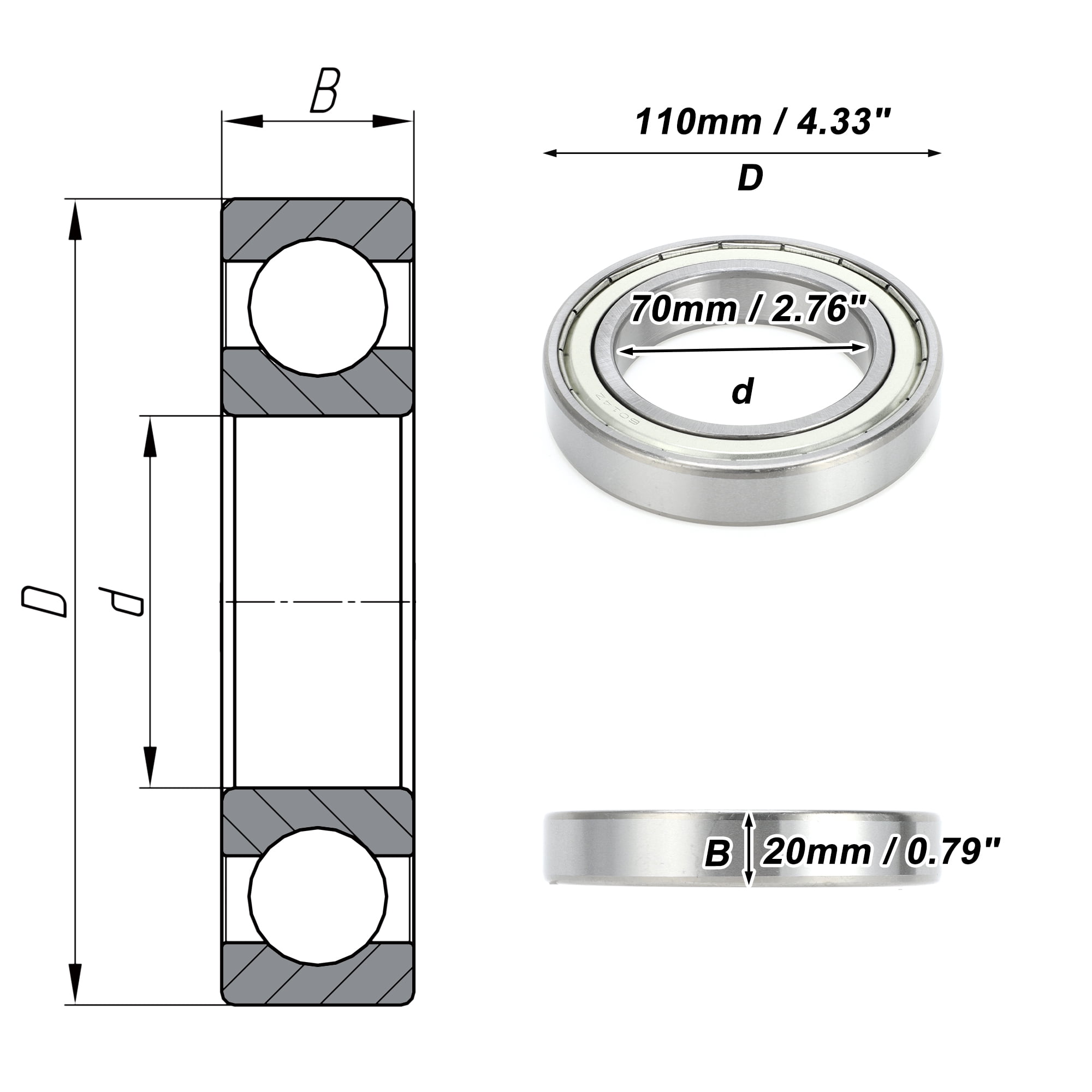 6014ZZ Deep Groove Ball Bearings 70x110x20mm 1 Pc Lubricated Bearings Scooter Skateboard Wheel