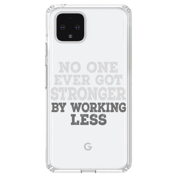 DistinctInk Clear Shockproof Hybrid Case for Google Pixel 4 (6.1" Screen) - TPU Bumper Acrylic Back Tempered Glass Screen Protector - No One Ever Got Stronger Working Less