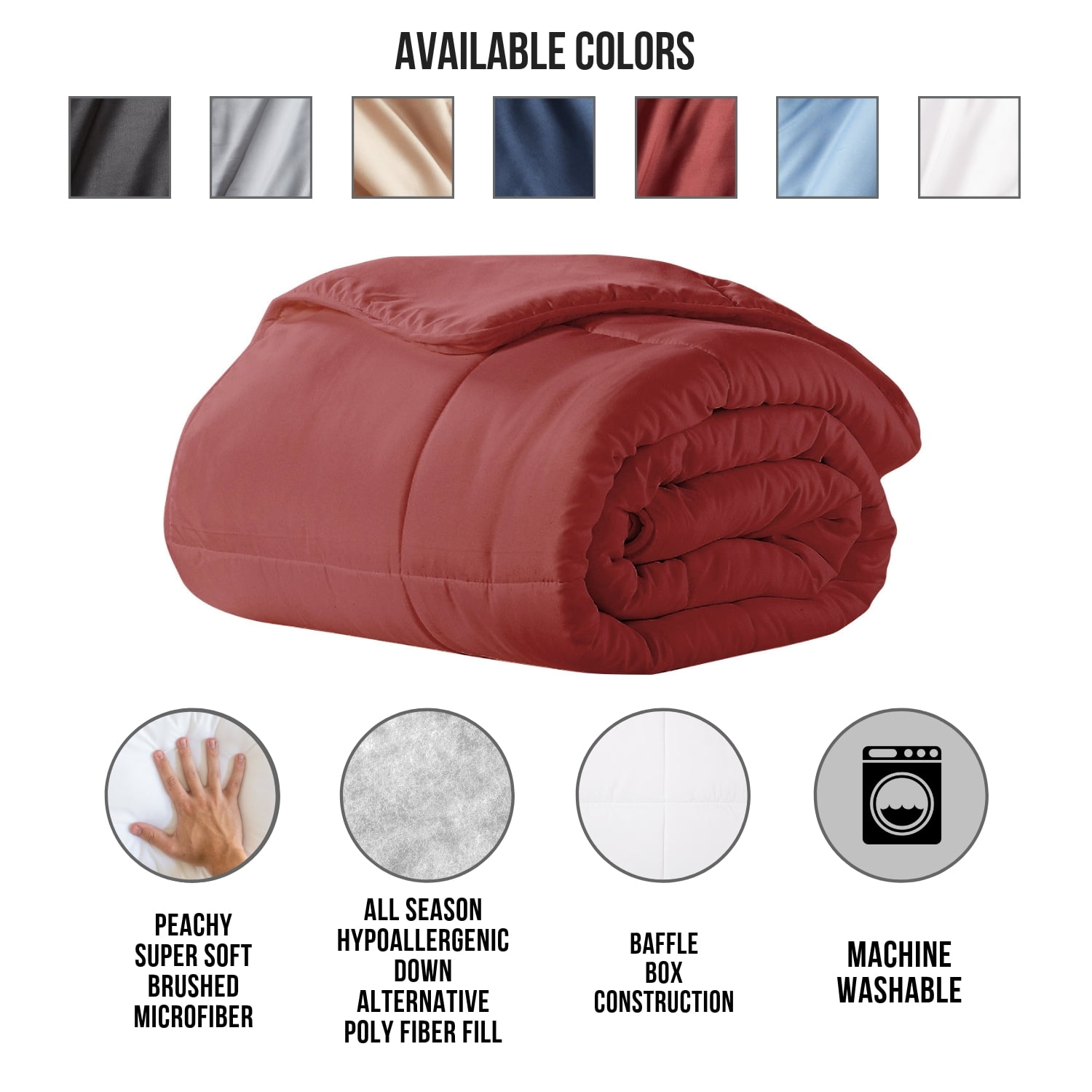 Ella Jayne All-Season Soft Brushed Microfiber Down-Alternative Comforter - Twin - Brick Red