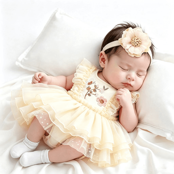 Ylsteed Newborn Girl Photoshoot Outfits Lace Elastic Romper with Headband Baby Elegant Gorgeous Photography Outfit Shower Gift 0-3Month