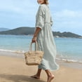 thumbnail image 7 of Womens Summer V Neck Midi Dress Hollow 3/4 Sleeve Solid A-Line Swing Beach Holiday Dresses Relaxed Fit, 2026 Summer Trendy, 7 of 7