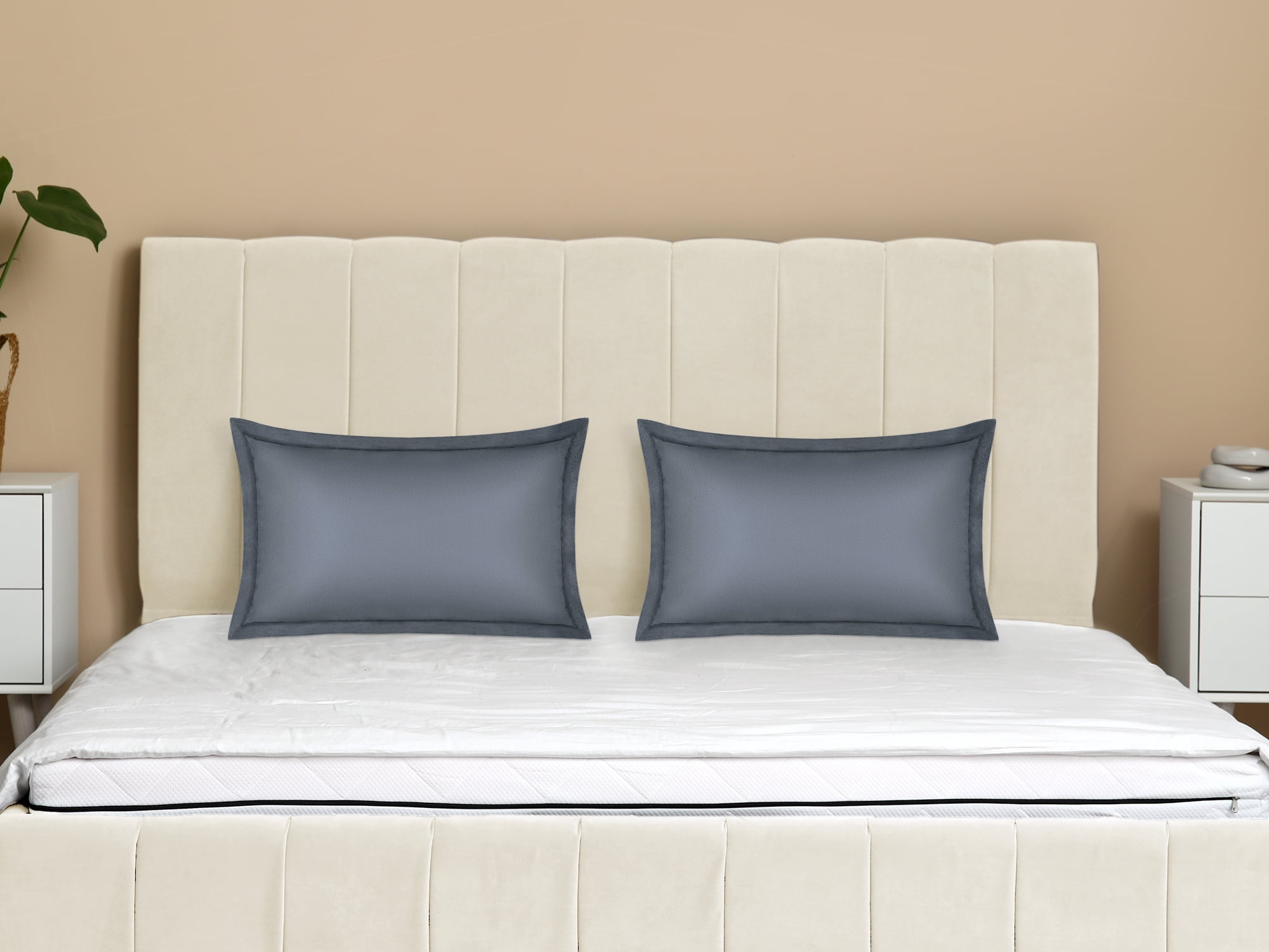 Unique Bargains Velvet Pillow Cases Pillow Covers with Zipper Closure 2pcs Queen Dark Gray