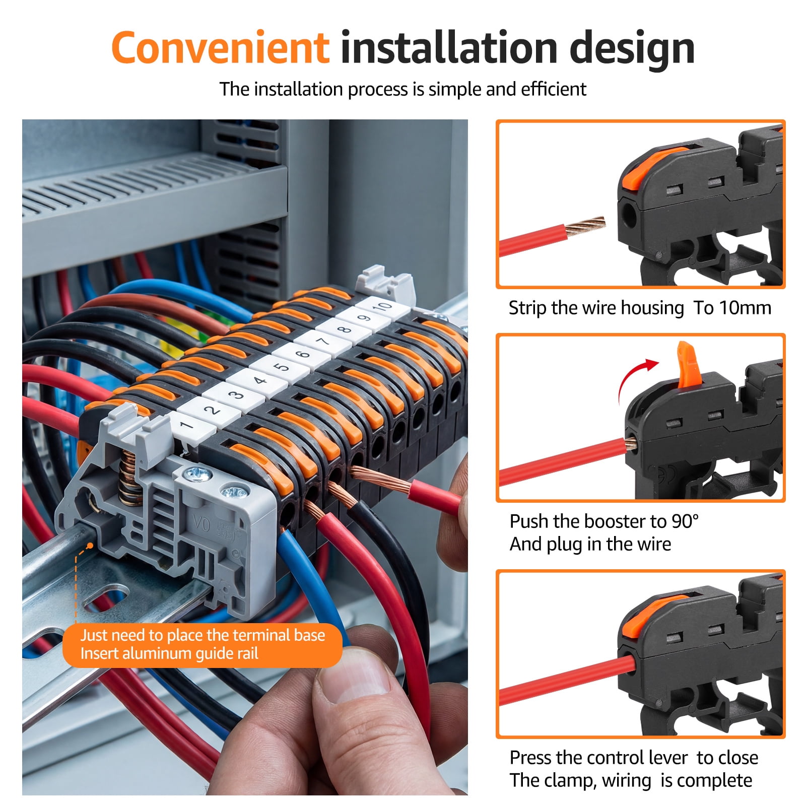 Ikoopy 40Pcs DIN Rail Terminal Block Set Quick Wiring DIN Rail Electrical Terminal Block for 28-12 AWG Solid Cable and 28-14 AWG Flexible Cable