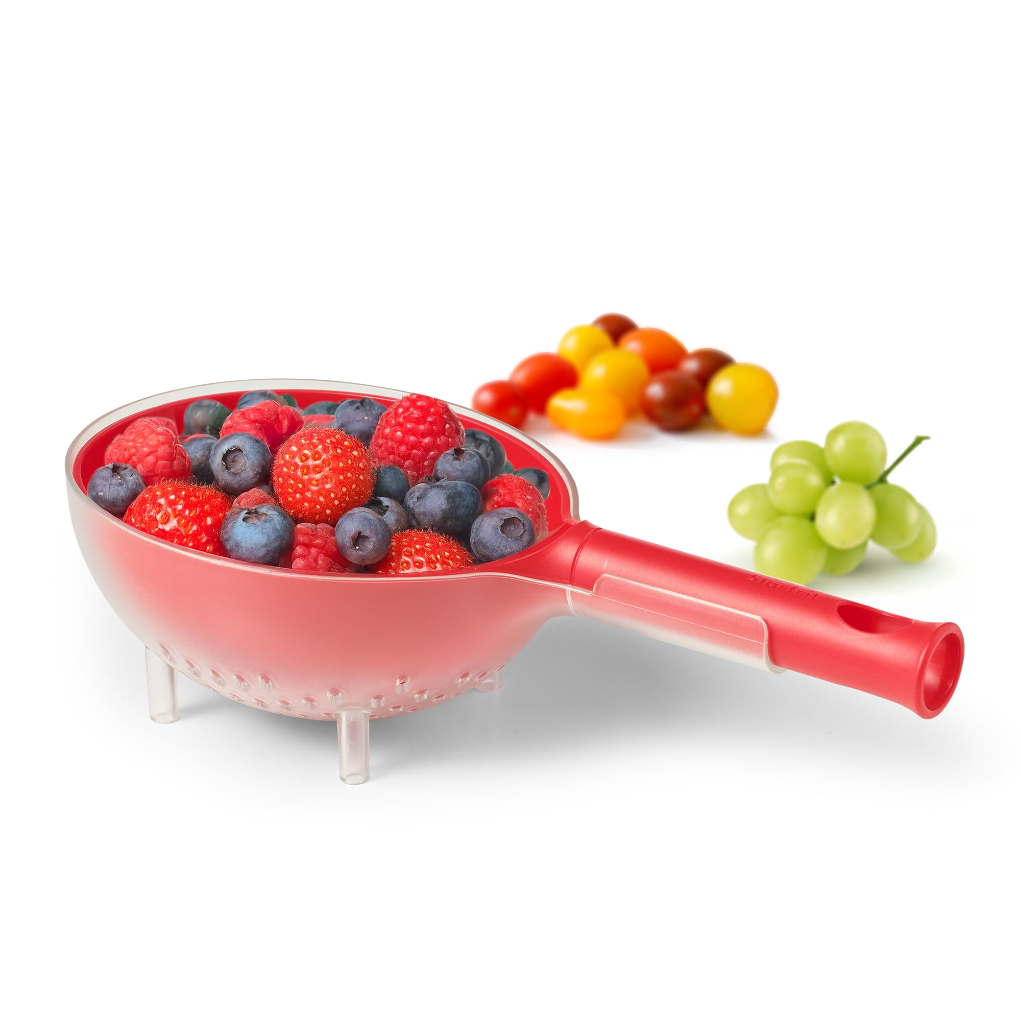 Starfrit Berry Colander, Flip Bubble Lid to Use, One Hand Use, Red, STARFRIT BERRY COLANDER