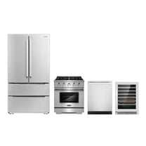 Cosmo 4 Piece Kitchen Appliance Package with 30" Freestanding Gas Range 24" Built-in Integrated Dishwasher French Door Refrigerator & 48 Bottle Freestanding Wine Refrigerator Kitchen Appliance Bundles
