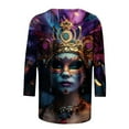 thumbnail image 4 of Cavosen Mardi Gras 3/4 Sleeve Tops for Women Dressy Holiday Carnival Crewneck Shirts Mask Graphic Print Tops Festival Novelty Blouse Loose Workout Tees Party Shrove Tuesday T-Shirts 2XL, 4 of 5