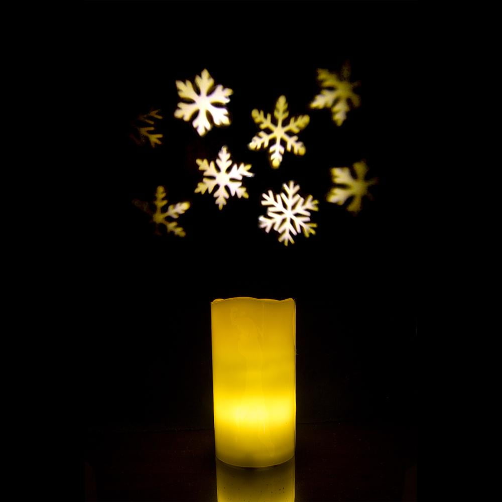 Essence Glow Flameless Snowflake Projector Candle, Ivory, 6Inch