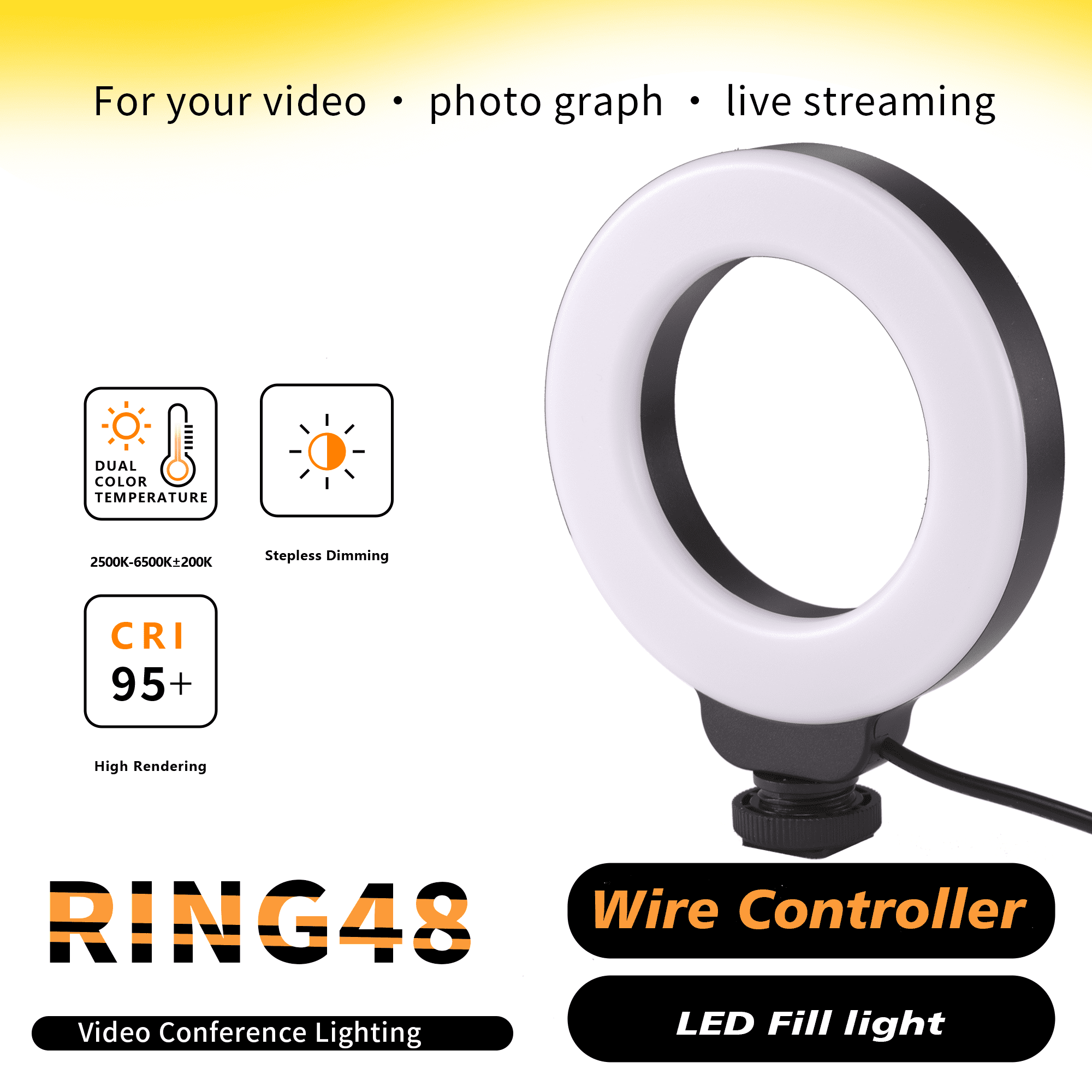GANGXUN GANGXUN 4" Ring Light with Stand, 48 LED 3200-6500K, 95 CRI, USB Powered for Streaming, Video, Makeup