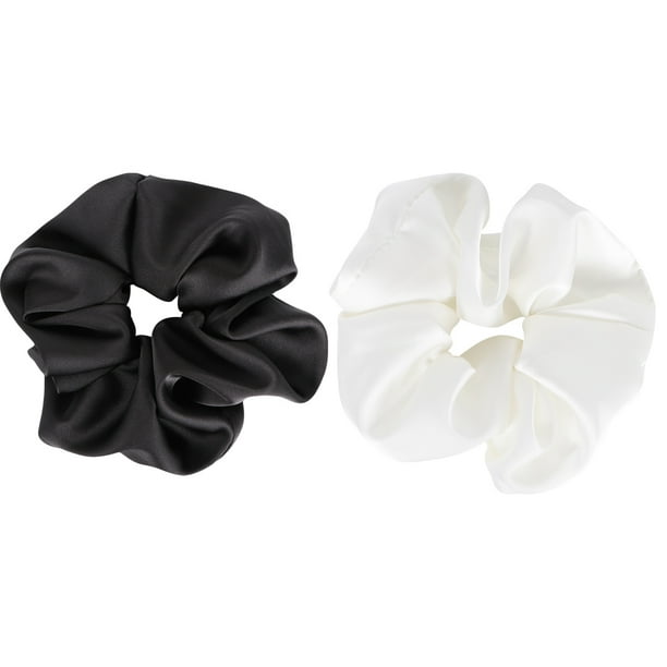 BRIGHTFUFU 2 piezas de cuerda de pelo de seda de imitación círculo de tela elástica sin costuras lazos para el cabello titulares de cola de caballo (blanco y negro)