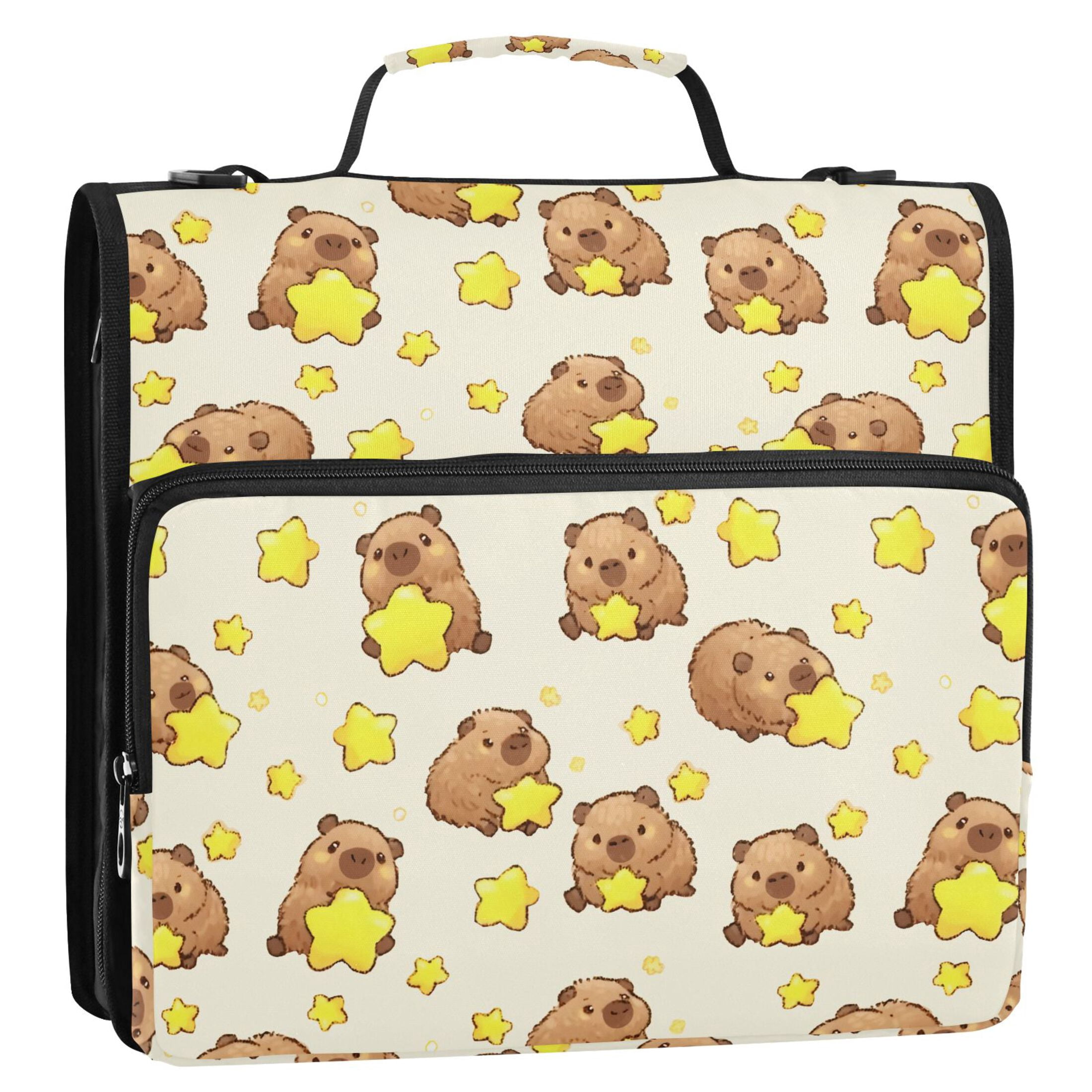 Zipper Binder Capybara Star 1.5 Inch Binder Folder Bag with Shoulder Strap and Handle