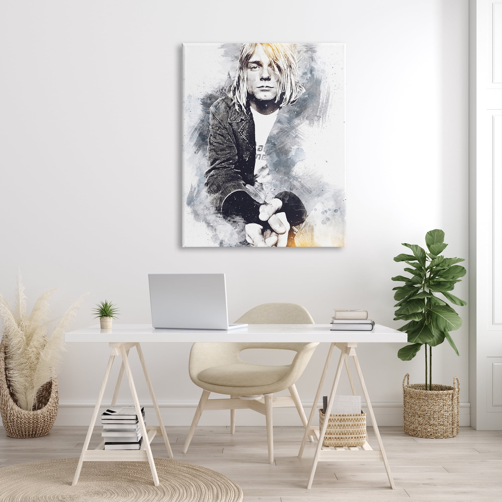 Stupell Industries Kurt Cobain Modern Abstract Pattern Portrait Black Yellow, 36 x 48, Design by Birch&Ink