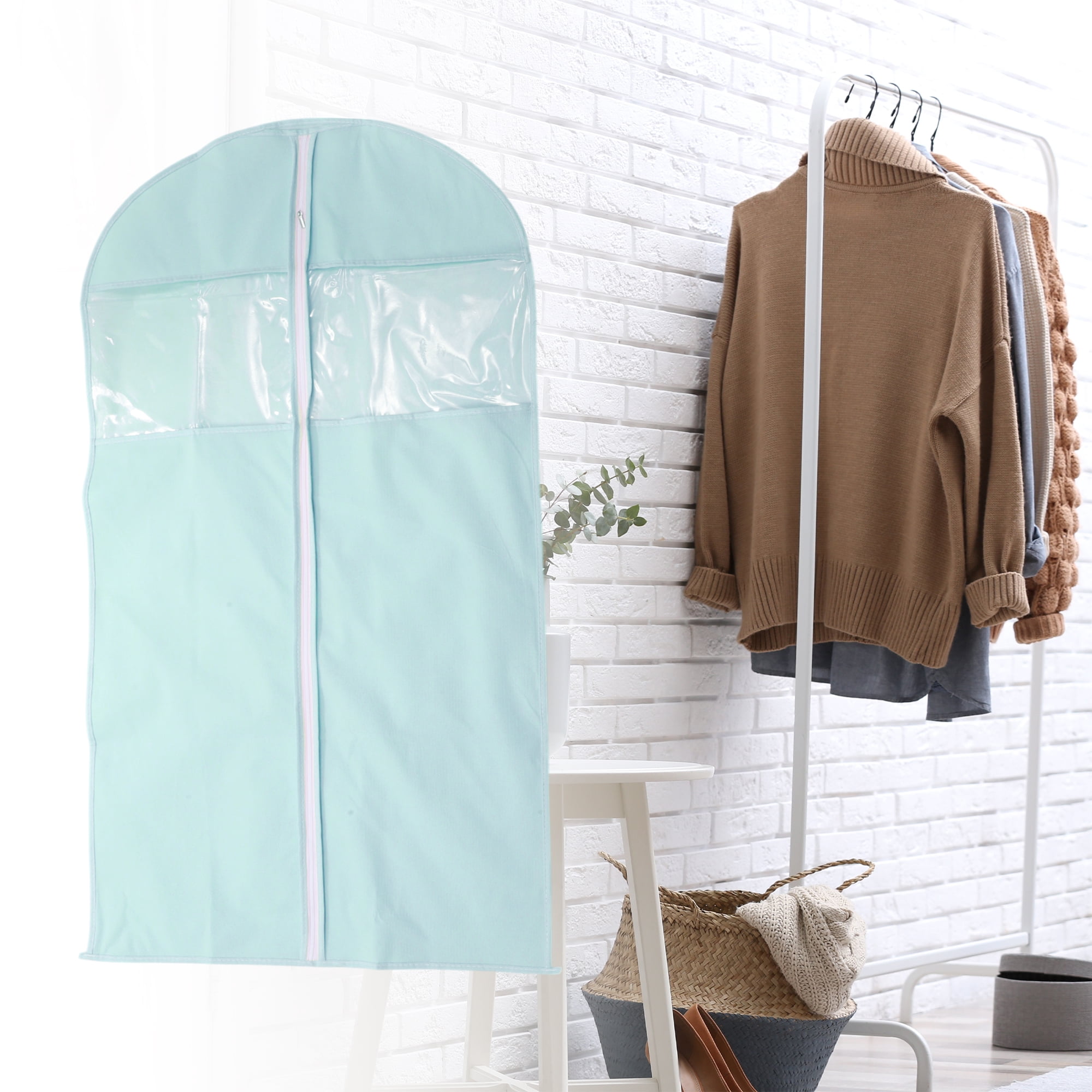 Unique Bargains 3 Pcs Dustproof Double Window Garment Bag Blue 43.31"x23.62"