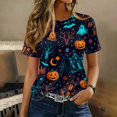 thumbnail image 6 of Womens Plus Size Halloween Shorts Sleeve Crewneck Witch Ghost Print Tunic Tops Fall Casual Blouse, 6 of 7