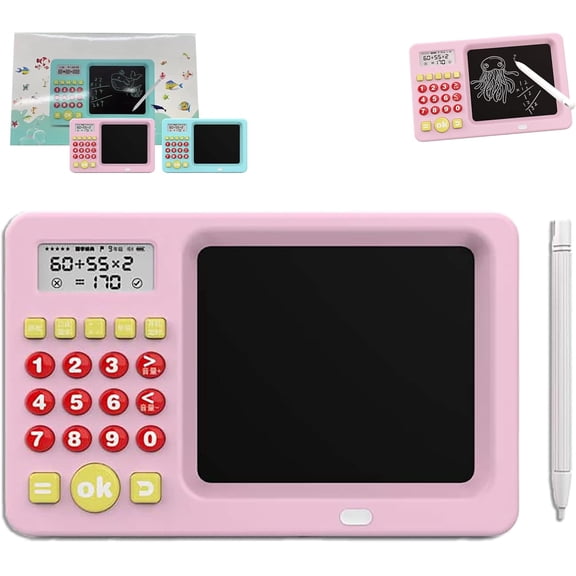 2-in-1 Math Learning Tablet - Handwriting Practice & Interactive Games, Interactive Electronic Math Game, Learning Games Digital Calculator with Display for Kids (Pink)