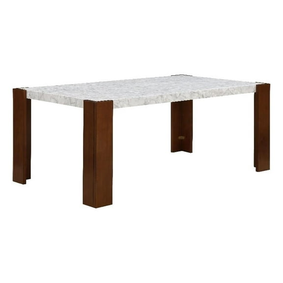 Bowery Hill Wooden Dining Table with Engineering Stone Top in White/Brown