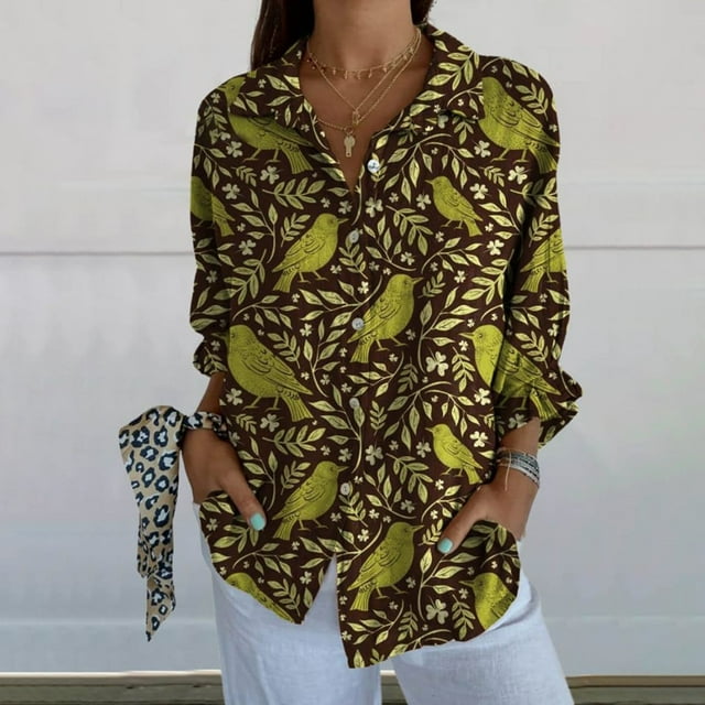 YLHFASHION Chemise à Imprimé Floral Rétro pour Femmes, Imprimé Artistique, Chemise Décontractée à Col en V, Liquidation, Offres du Jour, Prime, Chemises pour Femmes