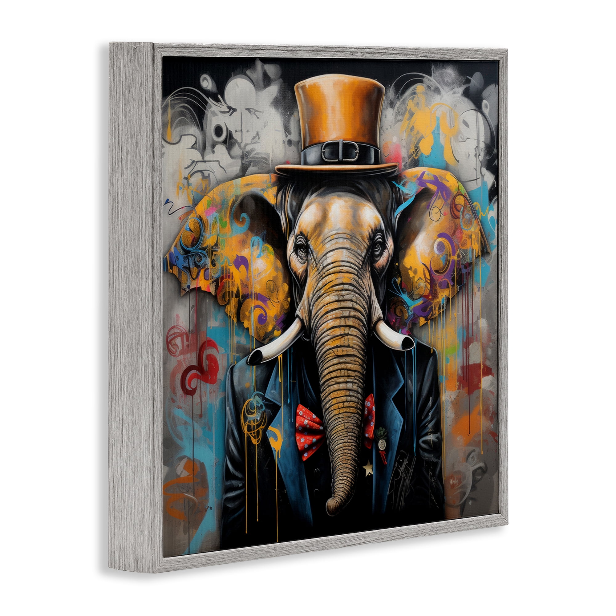 Stupell Industries Urban Graffiti Elephant Animals & Insects Painting Gray Framed Art Print Wall Art, 24 x 24