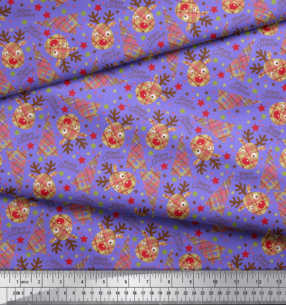 Soimoi Purple Heavy Canvas Fabric Christmas Theme Party Print Fabric by the Yard 58 Inch Wide