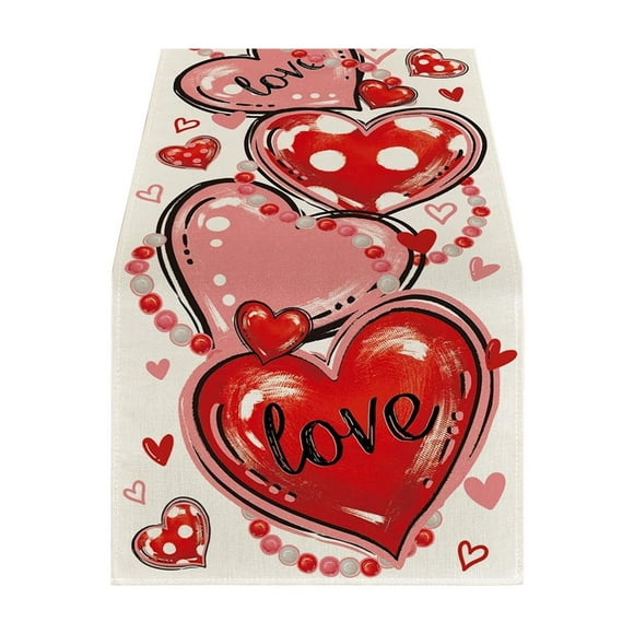 Chemin de Table Saint-Valentin Nappe Super Douce pour Restauration Mariage Cuisine Fête Vacances Pique-Nique Décoration Maison 13x72 Pouces Long Cœur Romantique Art Texture