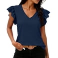 thumbnail image 1 of Craaazy Women's Fashion Solid Color V-Neck Ruffle Sleeve Blouse for Everyday Wear Weekend Brunch and Summer Outings, 1 of 6