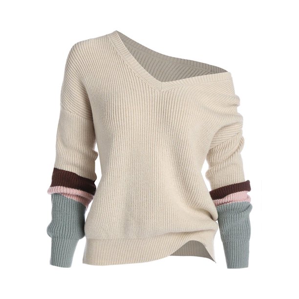 Más el tamaño de inclinación del remiendo del collar suéter de punto Rosegal Blusas Tallas Grandes