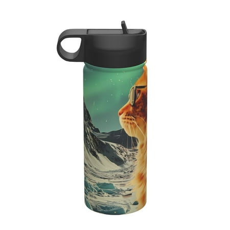

Goofa Space Adventurer Cat for Insulated Kettle 18oz Water Bottle Insulated Tumbler with Handle & Flip Straw - Fits in Cup Holder Leak Resistant Tumbler