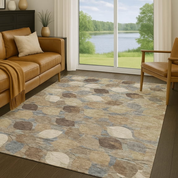Addison Rugs Chantille Indoor/Outdoor Transitional Floral Beige Machine Washable Rectangle Rug, 10' x 14'