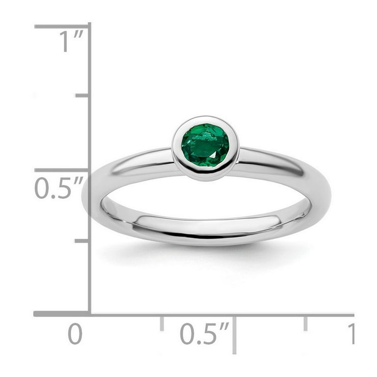 Sterling Silver Stackable Expressions Low 4mm Round Cr. Emerald Ring Sterling Silver Stackable Expressions Low 4mm Round Cr. Emerald Ring