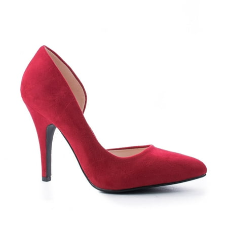 Heel Dorsay Pump - Mister by Delicious, Pointy Toe Side Half D'orsay Shank High Stiletto Heel Classy Dress Pump