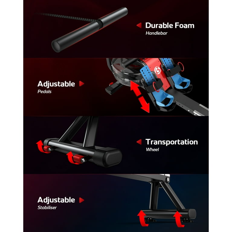 Pooboo Compact Magnetic Water Rowing Machine, Bluetooth