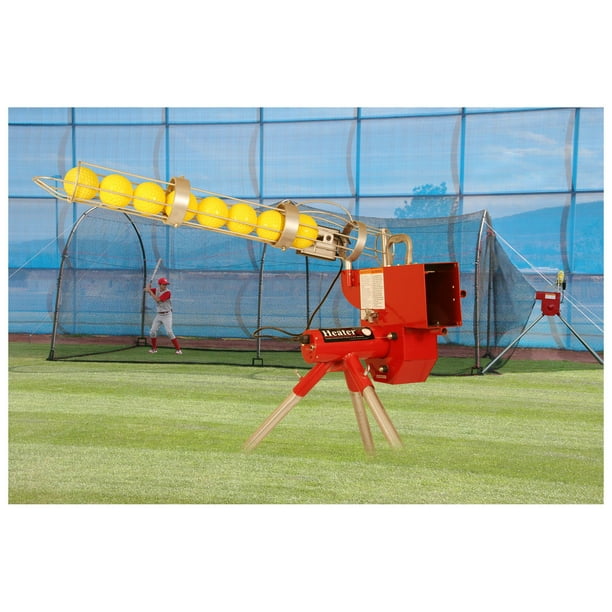 Trend Sports Heater Softball Pitching Machine and Xtender 24' Cage