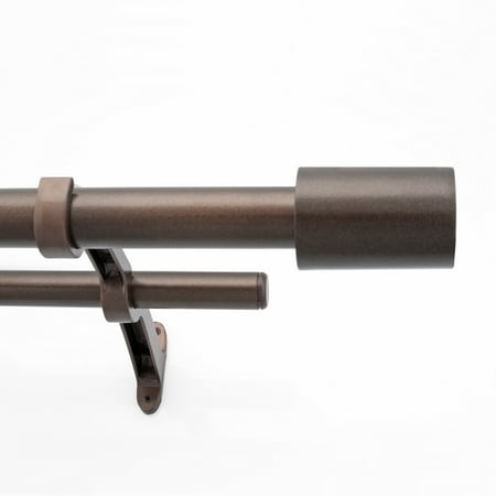 Deco Window 1 Inch Adjustable Brown Double Rod Curtain Rod for Windows Curtains with Barrel Finials & Brackets Set - 52" to 144"