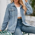 thumbnail image 4 of Akafmk Plus Size Womens Jean Jackets,Oversized Denim Jackets,Women's Fashion Color Lapel Look Slimmer Sleeve Denim Jacket Loose Fitting Cardigan Denim Coat, 4 of 4