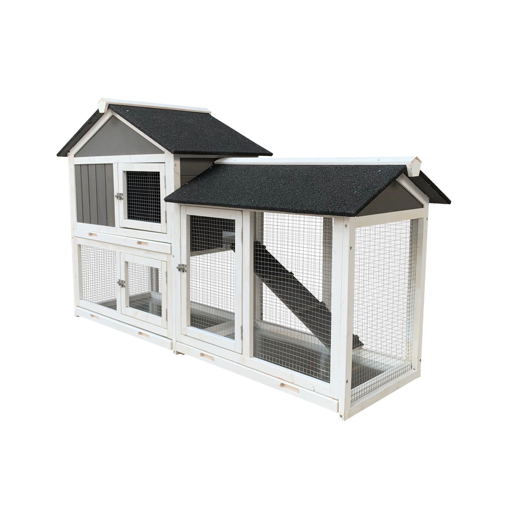 Pefilos 61" Wood Rabbit Hutch Indoor Outdoor Bunny Cage Rabbit House with Removable Tray Pet Cage for Small Animals, Gray Pefilos 61" Wood Rabbit Hutch Indoor Outdoor Bunny Cage Rabbit House with Removable Tray Pet Cage for Small Animals, Gray