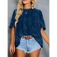 thumbnail image 3 of Uhndy Women's Blouses Crewneck Lace Bell Sleeve Shirts Elegant Casual Loose Summer Babydoll Shirt Tops Dark Blue S, 3 of 5