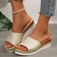 thumbnail image 6 of MLCDZ Slip On Wedge Sandals for Women, Open Toe Resort Platform Sandals Comfortable Beach Sandals Slide Espadrilles Wedges Dressy Summer Sandals Beige 37, 6 of 7