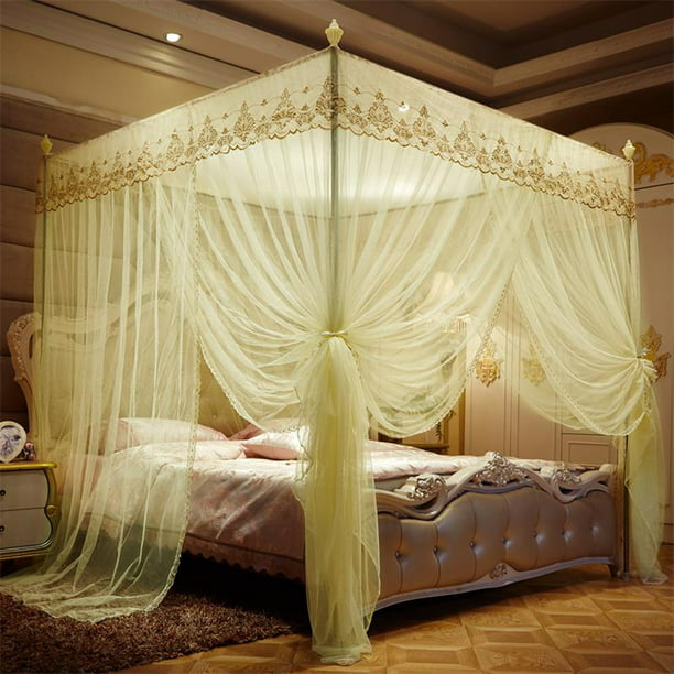 Four Corner Canopy Bed Curtains, Canopy Bed With Curtains Closed