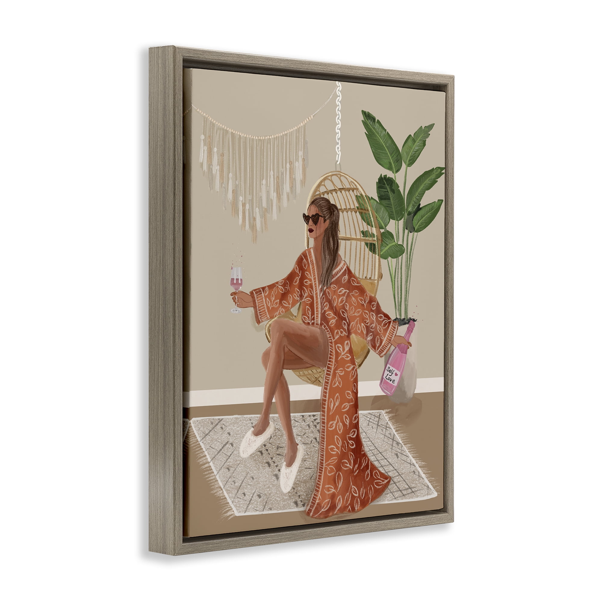 Stupell Industries Boho Glam Girl Novelty Painting Brown Floater Framed Art Print Wall Art, 25 x 31