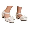 thumbnail image 4 of Dpytoraw Girls Pearl Bow T-Strap Low Heel Shoes, Little/Big Kids Flower Girl Wedding Dress Shoes Sizes 11, 4 of 5