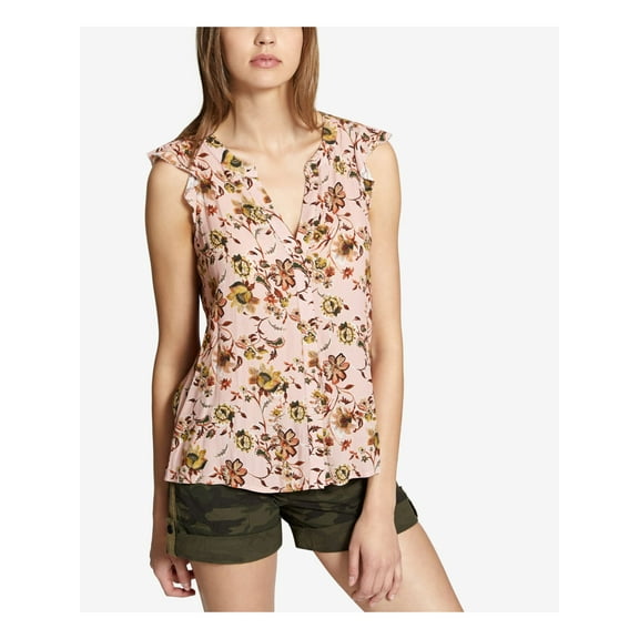 SANCTUARY Womens Pink Floral Print Split Back Blouse Top L