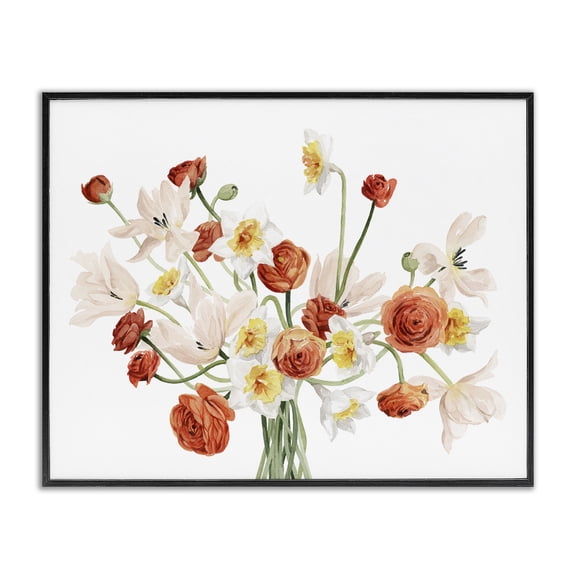 Stupell Industries Shabby Chic Minimal Intertwining Orange White Flower Bouquet Black Framed Giclee Art, 14 x 11, by Grace Popp