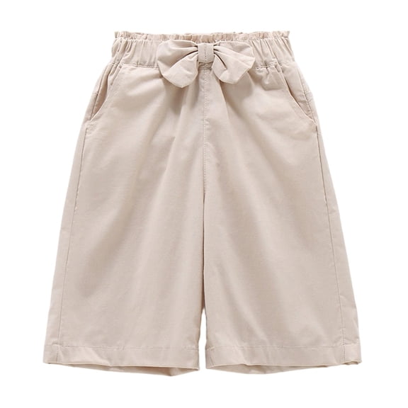JAJAHO Girls Summer Capris Lightweight Loose Fit Bow Elastic Waist Breathable Thin Cropped Pants For Girl 2-8Y Stylish Trousers