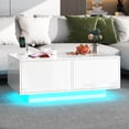thumbnail image 2 of ChVans LED Coffee Table with Charging Station/4 Sliding Storage Drawers, High Glossy Modern Center Table with 20 Colors LED Lights for Living Room Bedroom(White-37.4"), 2 of 6