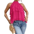 thumbnail image 2 of Women'S Layered Ruffle Hem Sleeveless Halter Chiffon Blouse Flowy Tank Tops Rose Red M, 2 of 9