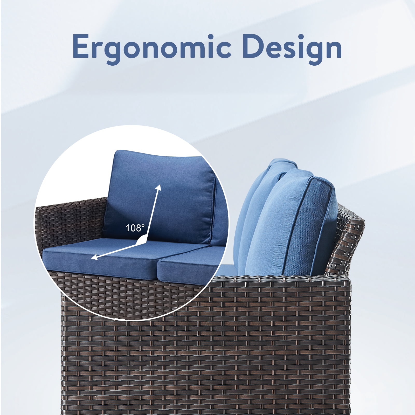 POCASSY Outdoor Furniture Set with Outdoor Sectional Sofa, 102 Inch Width Patio L Shape Sectional Sofa Brown Wicker Rattan Couch for Porch Deck Backyard, Brown/Blue