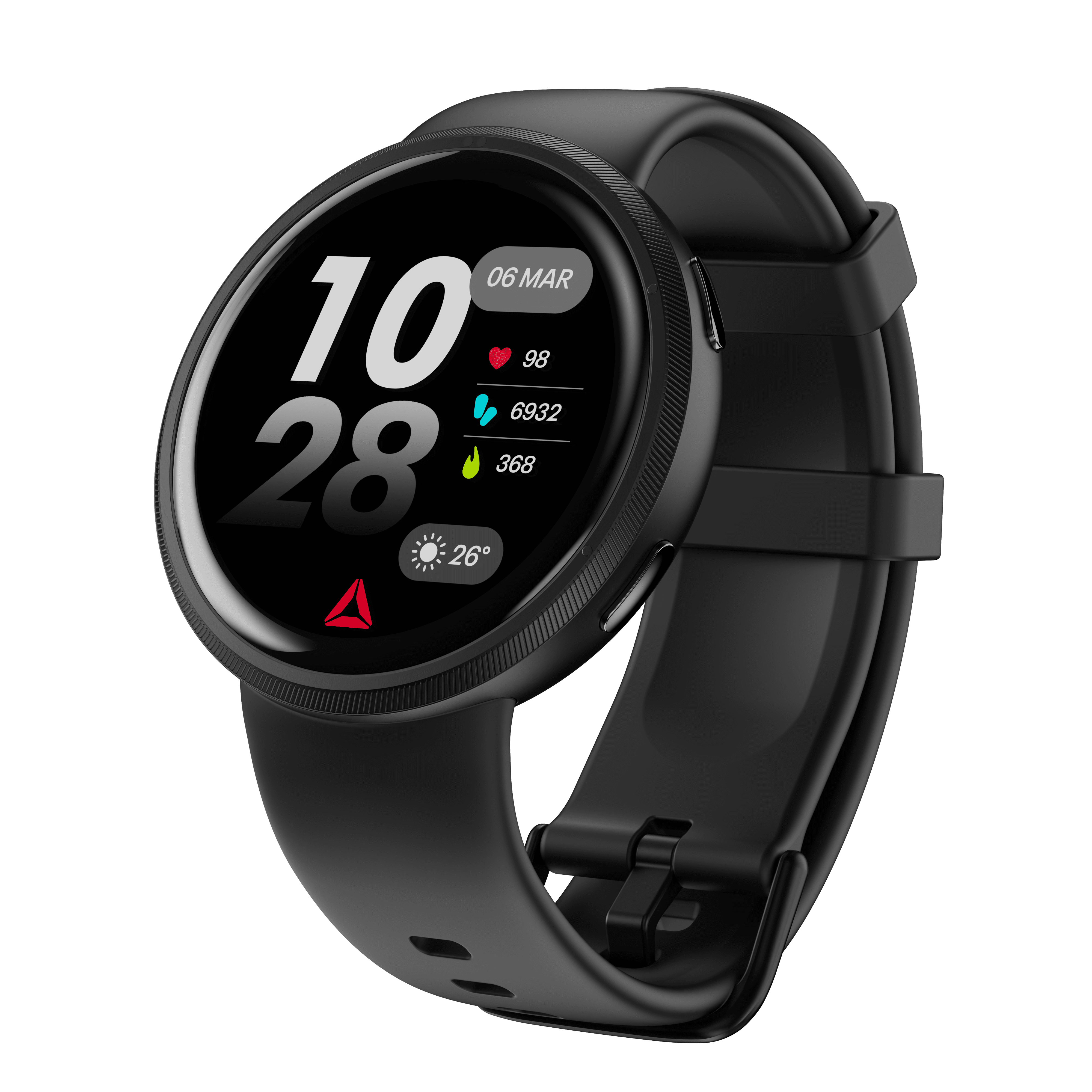 Reebok Rush Smartwatch Scratch-Resistant Black Plastic Case with Midnight Black Watch Band, 1 Pack