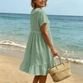 thumbnail image 5 of Horkkom T Shirt Dress Women Summer Solid Color Mini Dresses Vacation Loose Short Sleeve Dress, S-3XL, 5 of 7