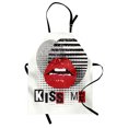 thumbnail image 1 of Kiss Me Apron, Valentine's Day Typography Grunge Background Halftone and Stripes, Unisex Kitchen Bib with Adjustable Neck for Cooking Gardening, Adult Size, Vermilion Off White, by Ambesonne, 1 of 4