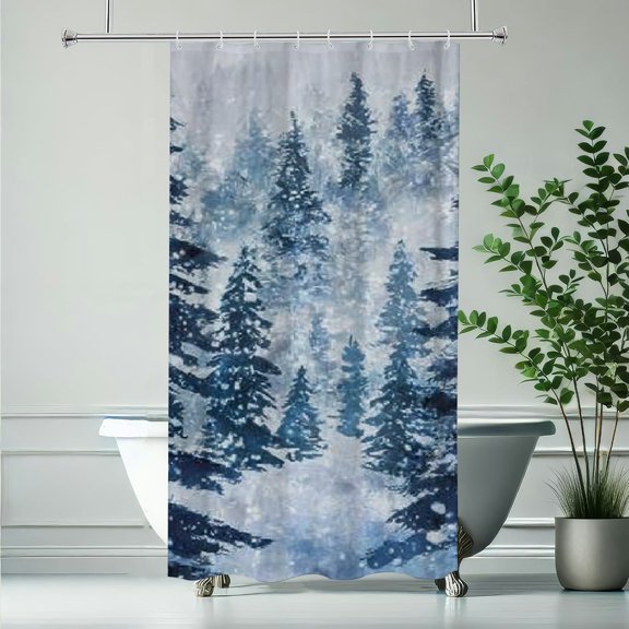 RKSupls Christmas Shower Curtain, Thick Forest Shower Curtain with Hooks for Christmas Home Bathroom Decor Washable Curtains, 36x72 in
