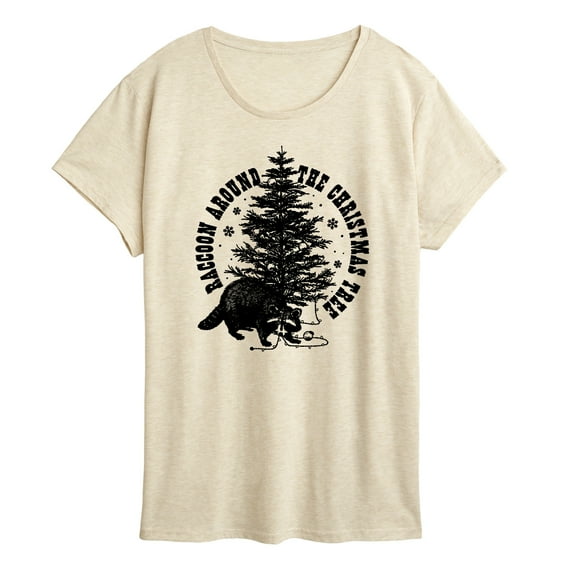 Instant Message - Raccoon Around The Christmas Tree - Women's Short Sleeve Graphic T-Shirt